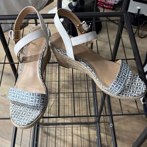 Tommy Hilfiger White and Blue Wedge Sandals